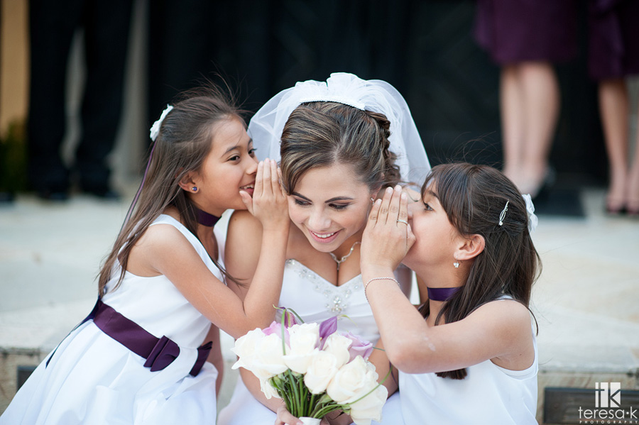 Arden Hills Resort Club Wedding by Sacramento Wedding photographer Teresa K bride hearing a secret from flower girls