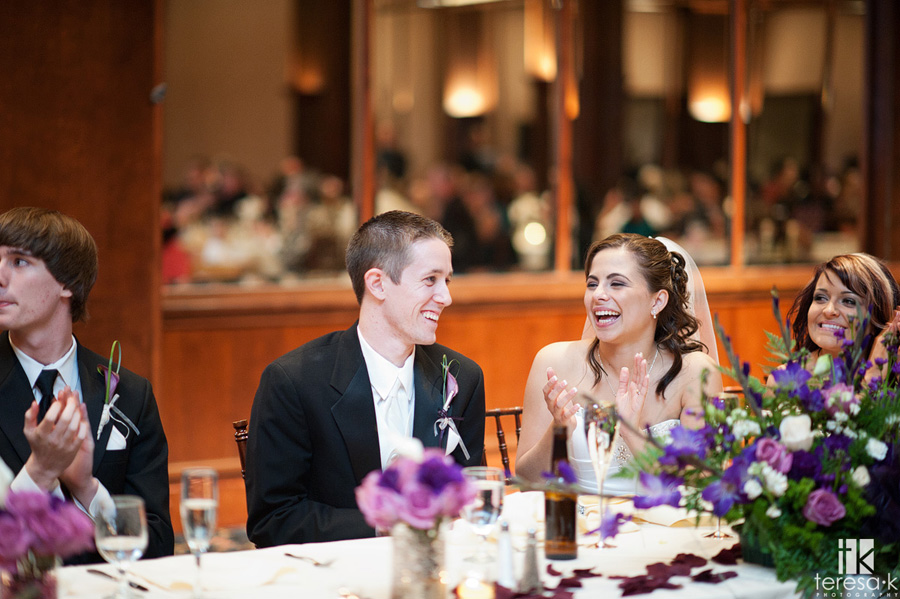 Arden Hills Resort Club Wedding by Sacramento Wedding photographer Teresa K bride and groom happy at reception