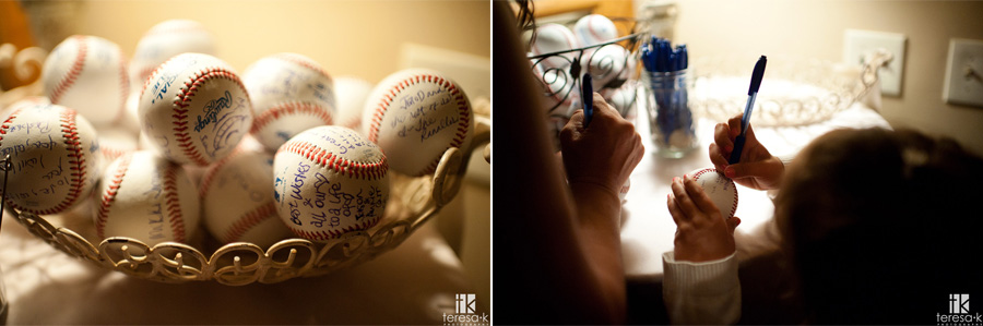 Newcastle Wedding Garden images by Teresa K photography baseballs for signature book at wedding reception