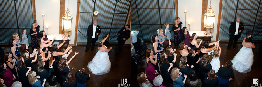 Newcastle Wedding Garden images by Teresa K photography bride tossing the bouquet at wedding