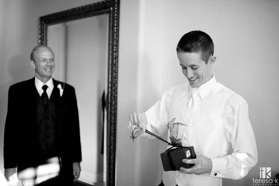 Sacramento area wedding and portrait photographer best of 2011 groom opening pre-wedding gift