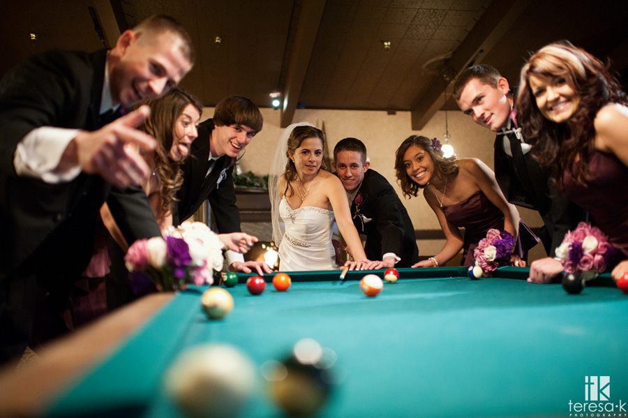 Sacramento area wedding and portrait photographer best of 2011 bridal party playing pool