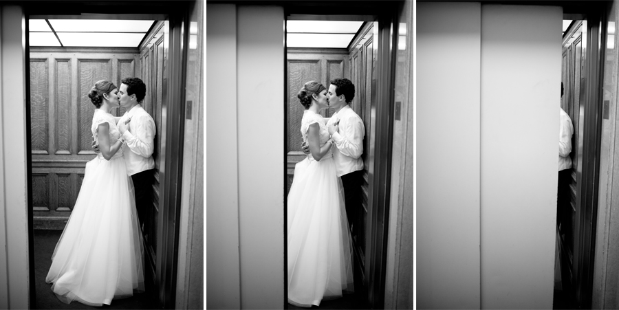 Sacramento area wedding and portrait photographer best of 2011 elevator kiss shot of bride and groom