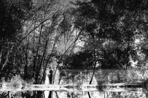 Bride and groom wedding portrait at apple hill